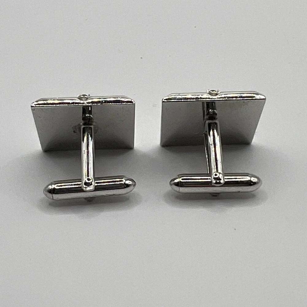 Vintage Swank Cuff Links Square Silver Tone Black Stone